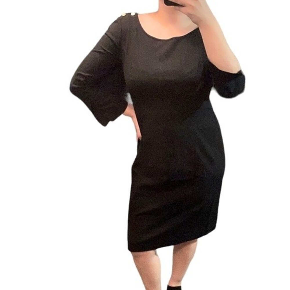 Tory Burch Womens Black Wool Knee Length Sheath Slit‎ Sleeve Dress sz 10 - Picture 1 of 12